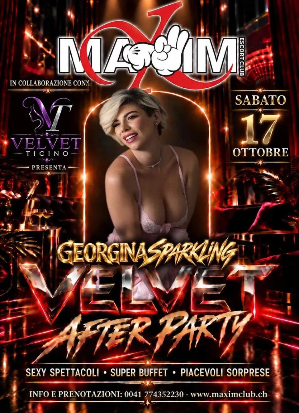Locandina Velvet After Party al Maxim Club Chiasso con Georgina Sparkling